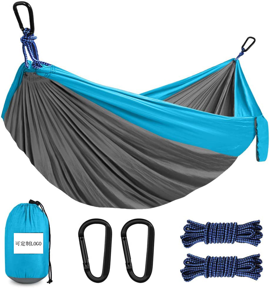 Parachute Cloth Hammock Double Camping Outdoor Hammock 300X200cm Royal blue fight light blue